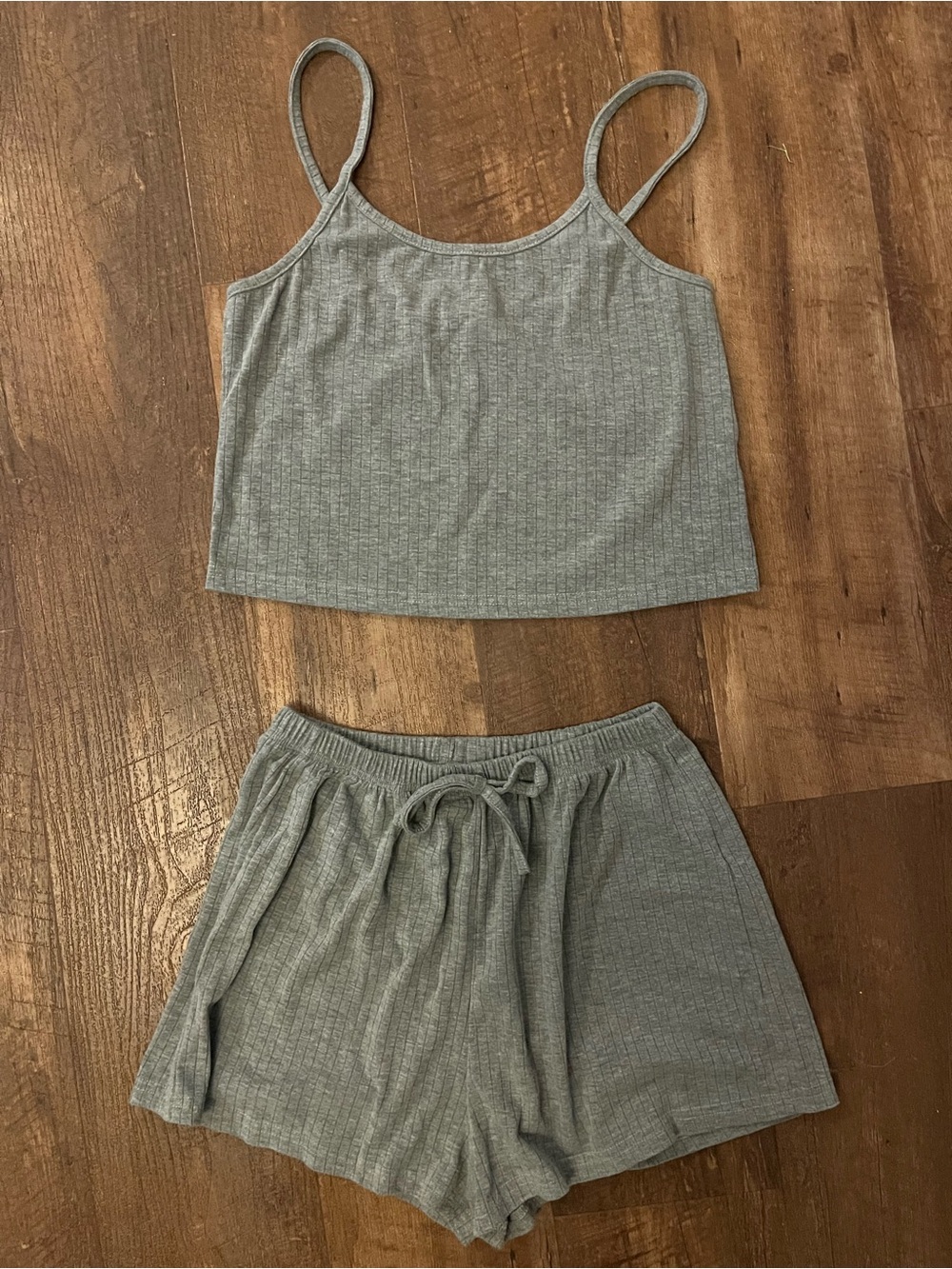 Gray Ribbed Camisole & Shorts Set Like New